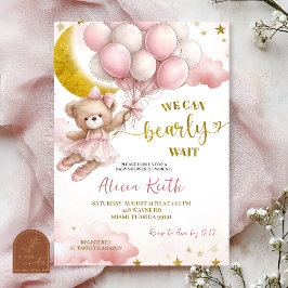 Rosa Bow Coquette Björn och ballong Baby Shower Inbjudningar