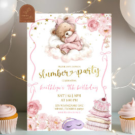  Rosa Bow Coquette Björn Sömnparty Födelsedag Inbjudningar