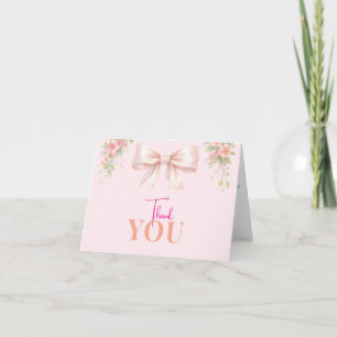 Rosa Bow Coquette Blommig Babyflicka Bebis Shower Tack Kort