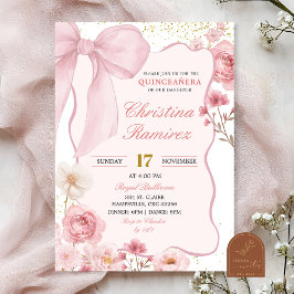 Rosa Bow Coquette Blommig Quinceanera Inbjudningar