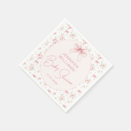 Rosa Bow Coquette Blommigt Flicka Shower Papper Pappersservett