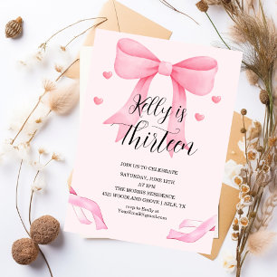 Rosa Bow Coquette Bow Födelsedagsinbjudan Tretton Inbjudningar