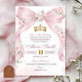 Rosa Bow Coquette Crown Blommig Quinceanera Inbjud Inbjudningar
