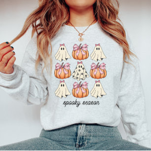 Rosa Bow Coquette Cute Ghost och Pumpkin Halloween T Shirt