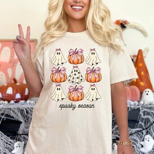 Rosa Bow Coquette Cute Ghost och Pumpkin Halloween T Shirt