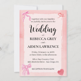 Rosa Bow Coquette Elegant Modern Elegant bröllop Inbjudningar