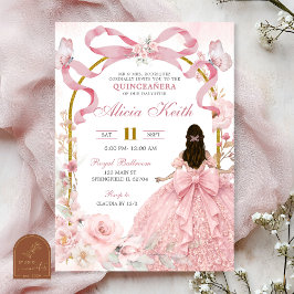 Rosa Bow Coquette Fjäril Quinceanera Inbjudan