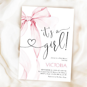 Rosa Bow Coquette Flick Babyshower Inbjudningar