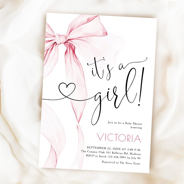 Rosa Bow Coquette Flick Babyshower Inbjudningar (Skapare uppladdad)