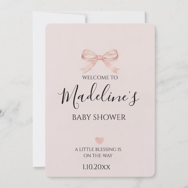 Rosa Bow Coquette Flickig Bebis Shower Inbjudningar (Framsida)