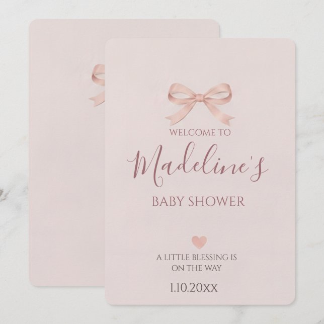 Rosa Bow Coquette Flickig Bebis Shower Inbjudningar (Fram/baksida)