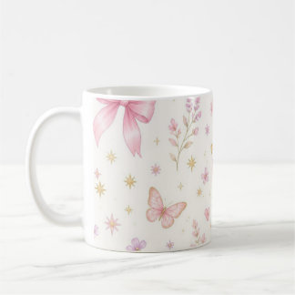 * Rosa Bow Coquette Födelsedagsljus för Flickor Kaffemugg