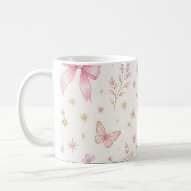 * Rosa Bow Coquette Födelsedagsljus för Flickor  Kaffemugg (Vänster)