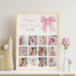 Rosa Bow Coquette första året fotomilsten Poster