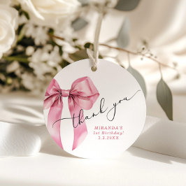 Rosa Bow Coquette Girl Birthday Tack Gåvor Etiketter