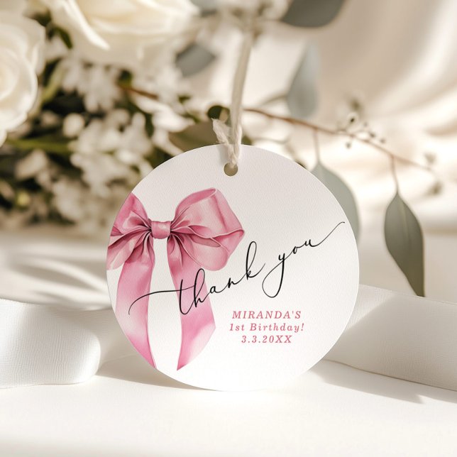 Rosa Bow Coquette Girl Birthday Tack Gåvor Etiketter (Skapare uppladdad)