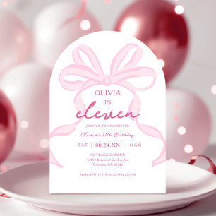Rosa Bow Coquette Girls 11:e Födelsedagsfesten Arc Inbjudningar