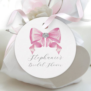 Rosa Bow Coquette Glam Möhippa Gåvor Etiketter