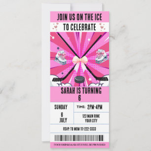 Rosa Bow Coquette Ice Hockey Biljett Birthday Inbjudningar
