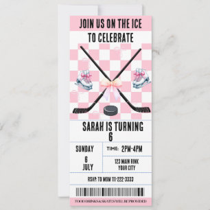 Rosa Bow Coquette Ice Hockey Biljett Birthday Inbjudningar