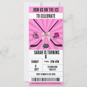 Rosa Bow Coquette Ice Hockey Biljett Birthday Inbjudningar
