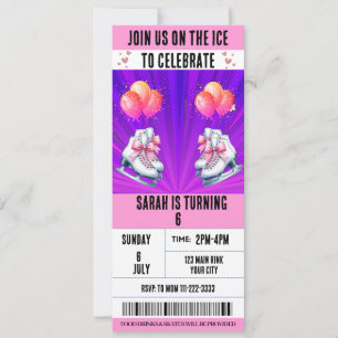 Rosa Bow Coquette Ice Skates Biljett Birthday Inbjudningar