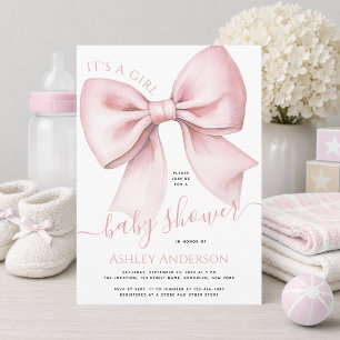 Rosa Bow Coquette It's a Girl Baby Shower Inbjudningar