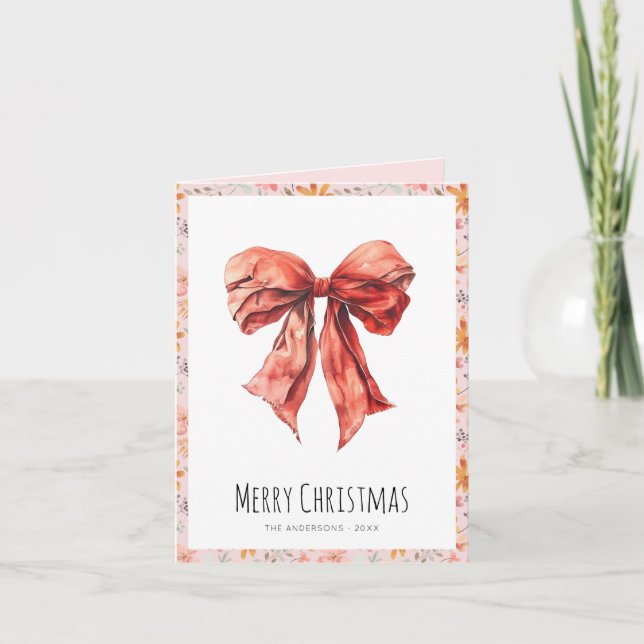 Rosa Bow Coquette-julfoto Helgkort (Framsida)