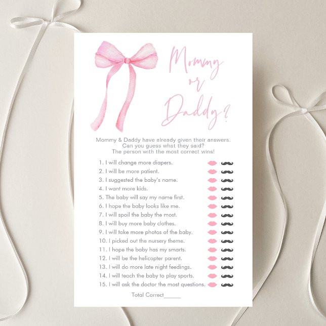 Rosa Bow Coquette Mamma eller Baby Shower Game (Skapare uppladdad)
