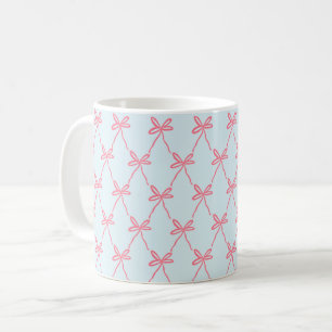 Rosa Bow Coquette Mönster på Blue Kaffemugg