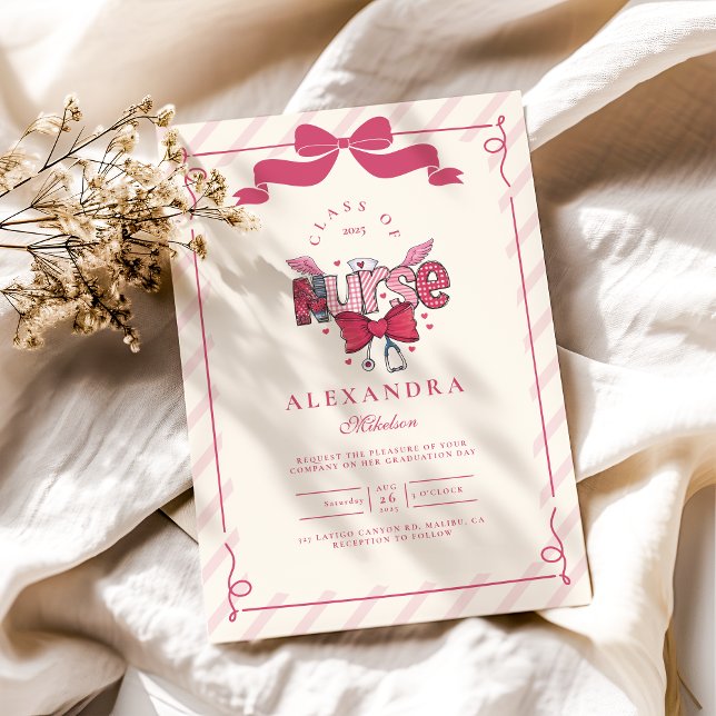 Rosa Bow Coquette Nursing School Student Inbjudningar (Skapare uppladdad)
