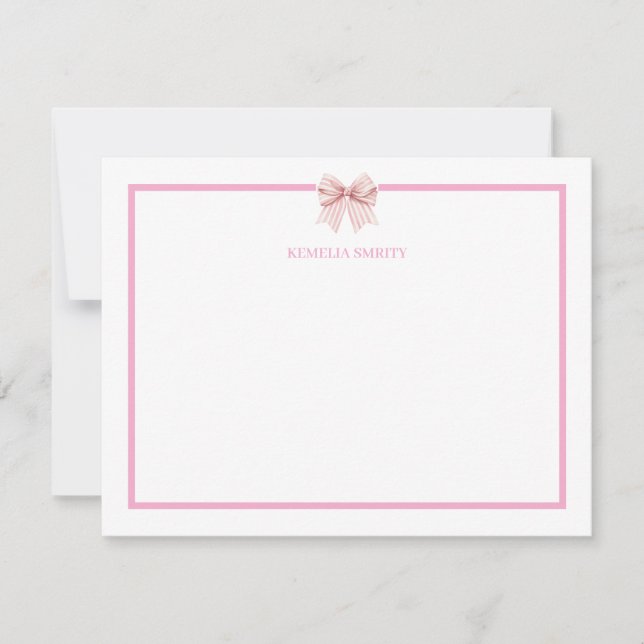 Rosa Bow Coquette Personlig Notkort Anteckningskort (Framsida)