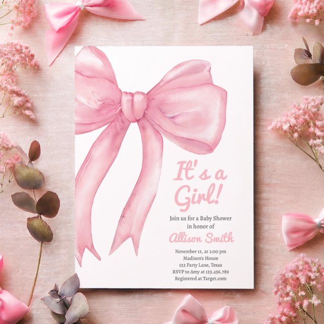  Rosa Bow Coquette Preppy Girl Baby Shower Inbjudningar (Skapare uppladdad)