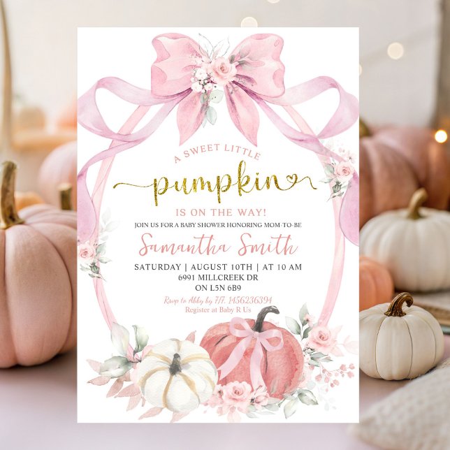  Rosa Bow Coquette Pumpkin Girl Baby Shower Inbjudningar (Skapare uppladdad)