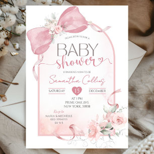 Rosa Bow Coquette Ribbon Arch Baby Shower Inbjudningar