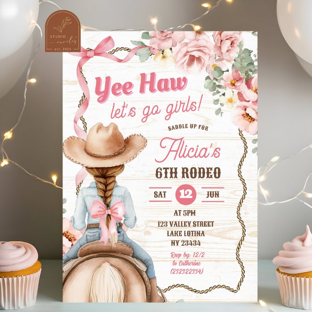 Rosa Bow Coquette Rodeo Födelsedagsinbjudan Inbjudningar (Skapare uppladdad)