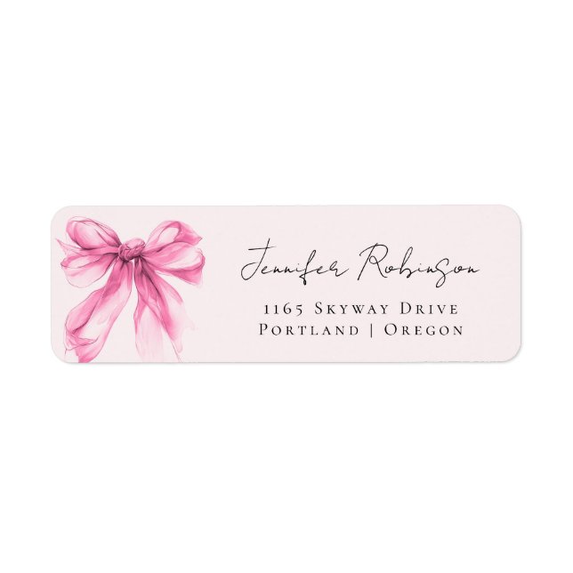 Rosa Bow Coquette Script Sweet 16 Fest Blush  Returadress Etikett (Framsidan)