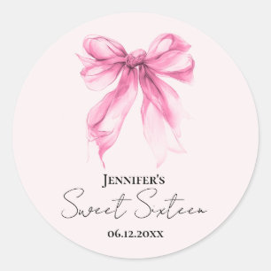 Rosa Bow Coquette Script Sweet 16 Fest Blush Runt Klistermärke