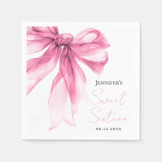 Rosa Bow Coquette Script Sweet 16 Fest  Pappersservett (Framsidan)
