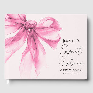 Rosa Bow Coquette Script Sweet 16 Röda kinder Gästböcker