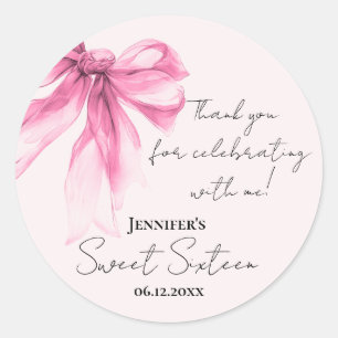Rosa Bow Coquette Script Sweet 16 Tack Blush Runt Klistermärke