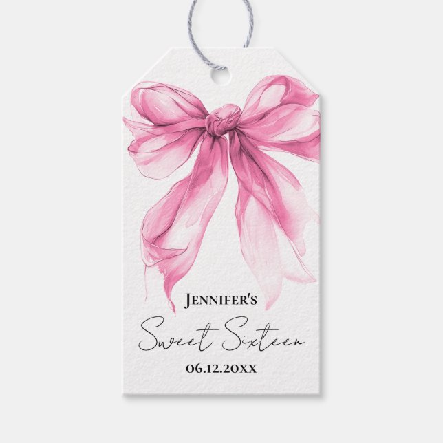 Rosa Bow Coquette Script Sweet 16 Tack  Presentetikett (Framsidan)