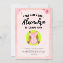 Rosa Bow Coquette Softboll Födelsedagsfest Inbjudningar