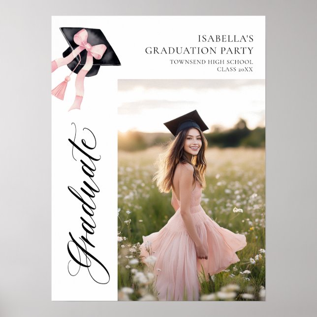 Rosa Bow Coquette Studentmössa Student Välkommen Poster (Framsidan)