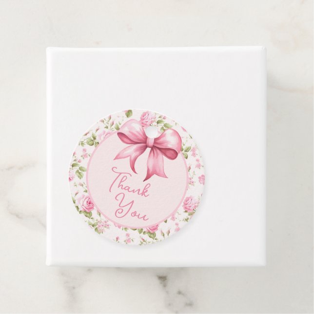 Rosa Bow Coquette Tack Gåvor Etiketter (På plats)