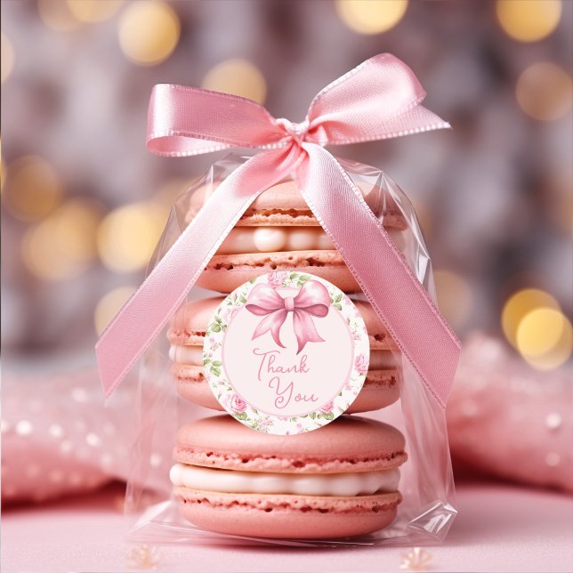 Rosa Bow Coquette Tack Runt Klistermärke (Skapare uppladdad)