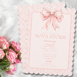 Rosa Bow Coquette Toile Demask Milestone Birthday Inbjudningar