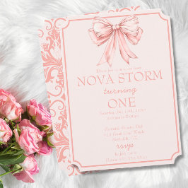 Rosa Bow Coquette Toile Demask Milestone Birthday Inbjudningar