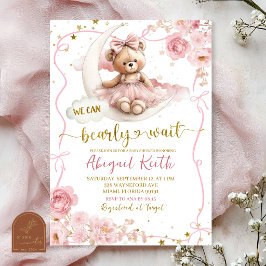 Rosa Bow Coquette vi kan knappt vänta baby shower Inbjudningar