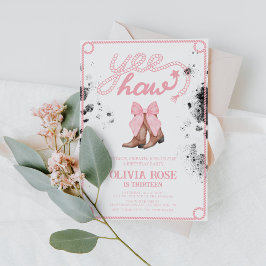 Rosa Bow & Cowgirl Boots Coquette Western Birthday Inbjudningar